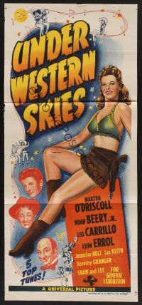 1d518 UNDER WESTERN SKIES Aust daybill '44 full-length stone litho of sexy Martha O'Driscoll!