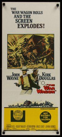 1d528 WAR WAGON Aust daybill '67 cowboys John Wayne & Kirk Douglas, western armored stagecoach art!