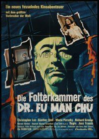1d066 CASTLE OF FU MANCHU German '69 cool art of Asian villain Christopher Lee, Jess Franco!