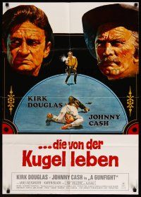 1d107 GUNFIGHT German '71 people pay to see Kirk Douglas and Johnny Cash try to kill each other!