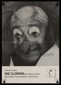 1d016 CLOWNS German 16x23 '72 Federico Fellini, wild image of creepiest circus clown!