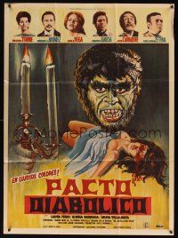 1d002 PACT WITH THE DEVIL Mexican poster '69 Jaime Salvador's Pacto diabolico, horror art!