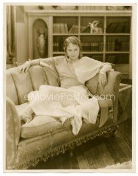 1e541 BARBARA STANWYCK deluxe 11x14 still '30s wonderful seated portrait in really cool dress!