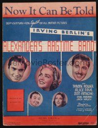 1e730 ALEXANDER'S RAGTIME BAND sheet music '38 Tyrone Power, Irving Berlin, Now It Can Be Told!