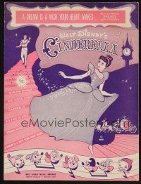 1e755 CINDERELLA sheet music '50 Walt Disney classic, A Dream is a Wish Your Heart Makes!