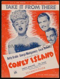 1e758 CONEY ISLAND sheet music '43 sexy Betty Grable, Cesar Romero, Take It From There!