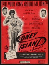 1e759 CONEY ISLAND sheet music '43 sexy dancer Betty Grable, Put Your Arms Around Me, Honey!