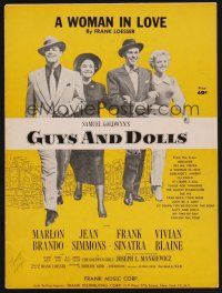 1e791 GUYS & DOLLS sheet music '55 Brando, Jean Simmons, Sinatra & Blaine, A Woman In Love!