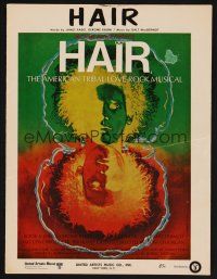 1e792 HAIR sheet music '79 Milos Forman, Treat Williams, musical, title song!