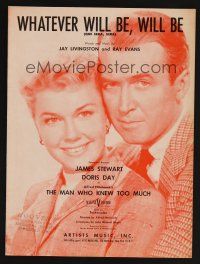 1e819 MAN WHO KNEW TOO MUCH sheet music '56 Jimmy Stewart & Doris Day, Whatever Will Be, Will Be!
