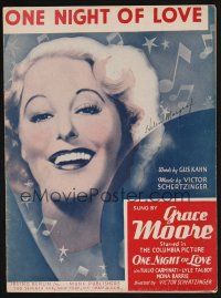 1e841 ONE NIGHT OF LOVE sheet music '34 great close up headshot of pretty Grace Moore!
