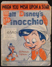 1e847 PINOCCHIO sheet music '40 Disney classic fantasy cartoon, When You Wish Upon a Star!