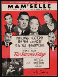 1e854 RAZOR'S EDGE sheet music '46 Tyrone Power, Gene Tierney, W. Somerset Maugham, Mam'Selle!