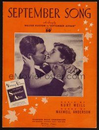 1e865 SEPTEMBER AFFAIR sheet music '51 Dieterle, Joan Fontaine & Joseph Cotten, September Song!