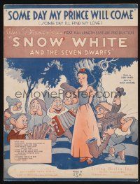 1e878 SNOW WHITE & THE SEVEN DWARFS sheet music '37 Walt Disney, Some Day My Prince Will Come!