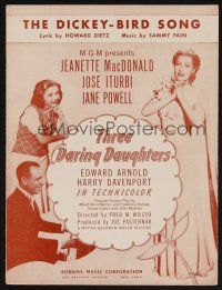 1e903 THREE DARING DAUGHTERS sheet music '48 Jeanette MacDonald, Jane Powell, The Dickey-Bird Song