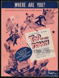 1e906 TOP OF THE TOWN sheet music '37 really cool art of stars over New York, Where Are You!