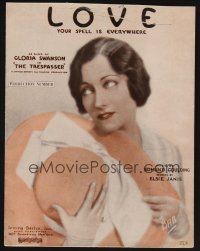 1e907 TRESPASSER sheet music '29 pretty Gloria Swanson with hat, Love, Your Spell is Everywhere!