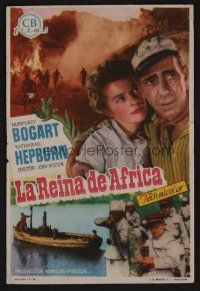 1e294 AFRICAN QUEEN Spanish herald '52 colorful image of Humphrey Bogart & Katharine Hepburn!