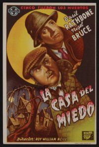 1e338 HOUSE OF FEAR Spanish herald '44 Basil Rathbone as Sherlock Holmes, Nigel Bruce as Watson!
