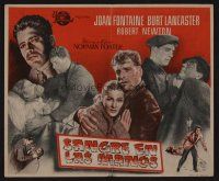 1e349 KISS THE BLOOD OFF MY HANDS Spanish herald '48 close up of Burt Lancaster & Joan Fontaine!