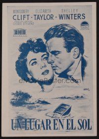 1e372 PLACE IN THE SUN Spanish herald R82 c/u of Montgomery Clift & Elizabeth Taylor cheek-to-cheek!