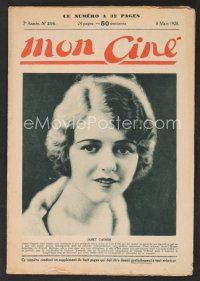 1f380 MON CINE French magazine March 8, 1928 wonderful close up of pretty Janet Gaynor!