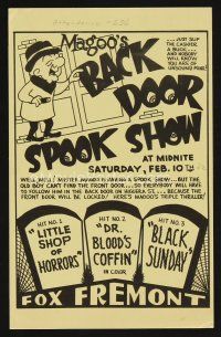 1f084 MAGOO'S BACK DOOR SPOOK SHOW herald '60s Little Shop of Horrors, Black Sunday!