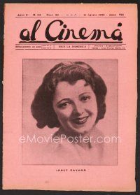 1f392 AL CINEMA Italian magazine August 11, 1929 smiling head & shoulders portrait of Janet Gaynor!