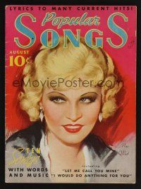 1f144 POPULAR SONGS magazine August 1935 head & shoulders artwork of sexy Mae West!