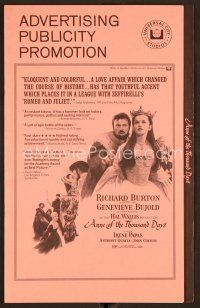 1f435 ANNE OF THE THOUSAND DAYS pressbook '70 c/u of King Richard Burton & Genevieve Bujold!