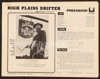 1f474 HIGH PLAINS DRIFTER pressbook '73 classic art of Clint Eastwood holding gun & whip!