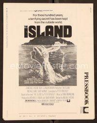 1f478 ISLAND pressbook '80 cool artwork of hand out of water holding knife by Gehm!