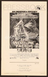 1f532 NEPTUNE FACTOR pressbook '73 great sci-fi art of giant fish & sea monster by John Berkey!