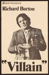 1f650 VILLAIN pressbook '71 great image of Richard Burton pointing gun and holding teacup!