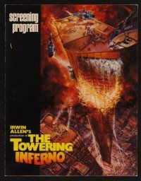 1f128 TOWERING INFERNO promo brochure '74 McQueen & Newman, art of burning building by John Berkey!