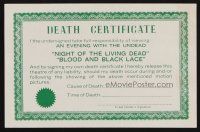 1f138 NIGHT OF THE LIVING DEAD/BLOOD & BLACK LACE special 6x9 '60s cool death certificate!