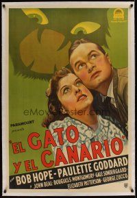 1g180 CAT & THE CANARY linen Argentinean '39 Bob Hope & Paulette Goddard, different Wagener art!