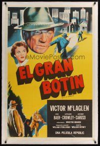 1g181 CITY OF SHADOWS linen Argentinean '55 art of tough gangster Victor McLaglen in New York City!