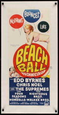 1g193 BEACH BALL linen Aust daybill '65 Edd Byrnes, Chris Noel, The Supremes, sexy girl in bikini!