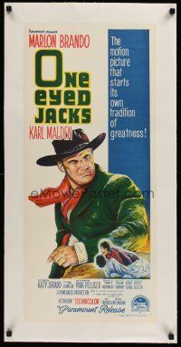 1g199 ONE EYED JACKS linen Aust daybill '61 stone litho of star & director Marlon Brando with gun!