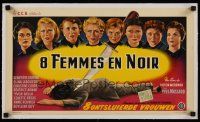 1g219 8 WOMEN IN BLACK linen Belgian '60 really cool different film noir murder artwork!
