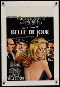 1g222 BELLE DE JOUR linen Belgian R70s Luis Bunuel, close up art of sexy Catherine Deneuve!