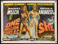 1g158 ONE MILLION YEARS B.C./SHE linen British quad '60s Raquel Welch & U. Andress, Chantrell art!