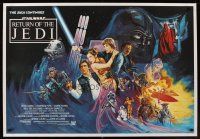 1g159 RETURN OF THE JEDI linen British quad '83 George Lucas classic, cool different art by Kirby!