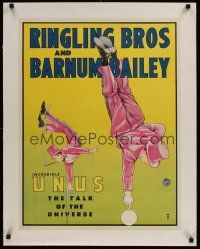 1g117 RINGLING BROS & BARNUM & BAILEY CIRCUS linen circus poster '50s The Incredible Unus!