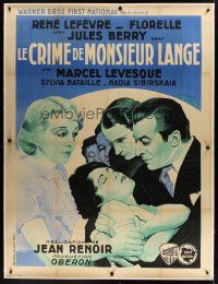 1g022 CRIME OF MONSIEUR LANGE linen French 1p '36 early Jean Renoir film noir, Joseph Koutachy art!
