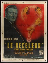 1g028 MURDER ON DIAMOND ROW linen French 1p '37 Edmund Lowe, cool different art by G. Dedieu!
