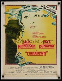 1g214 CHINATOWN linen French 15x21 '74 art of Nicholson & Dunaway by Jim Pearsall, Roman Polanski