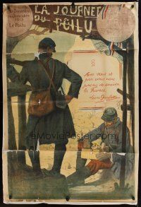1g079 LA JOURNEE DU POILU linen French WWI war poster '15 art of soldiers by Lucien-Hector Jonas!